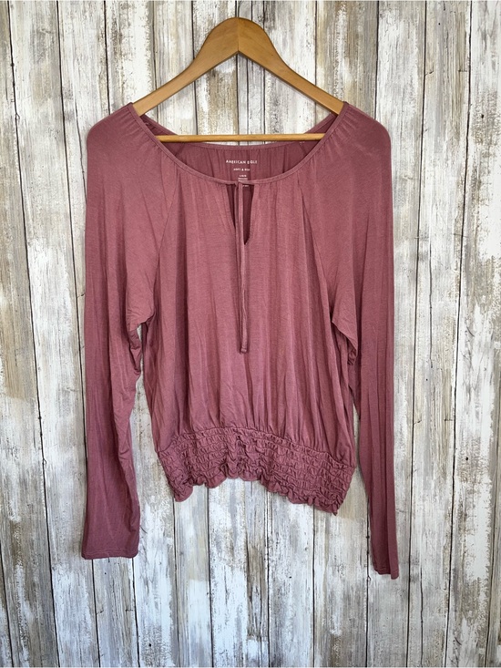 American Eagle Outfitters Tops - NWT American Eagle Soft & Sexy Smocked Waist Blouse Large Mauve Pink Long Sleeve